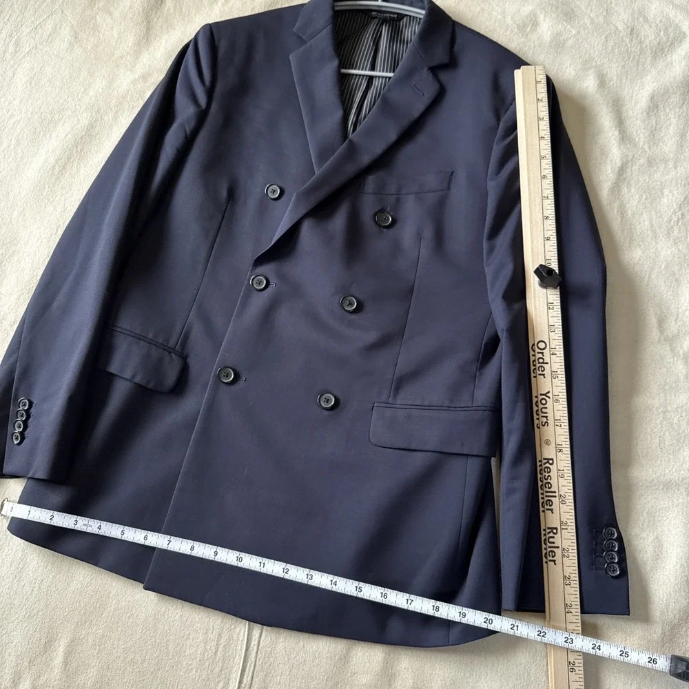 Banana Republic Double Breasted 40S Navy Blue Marzotto Wool Slim Blazer
